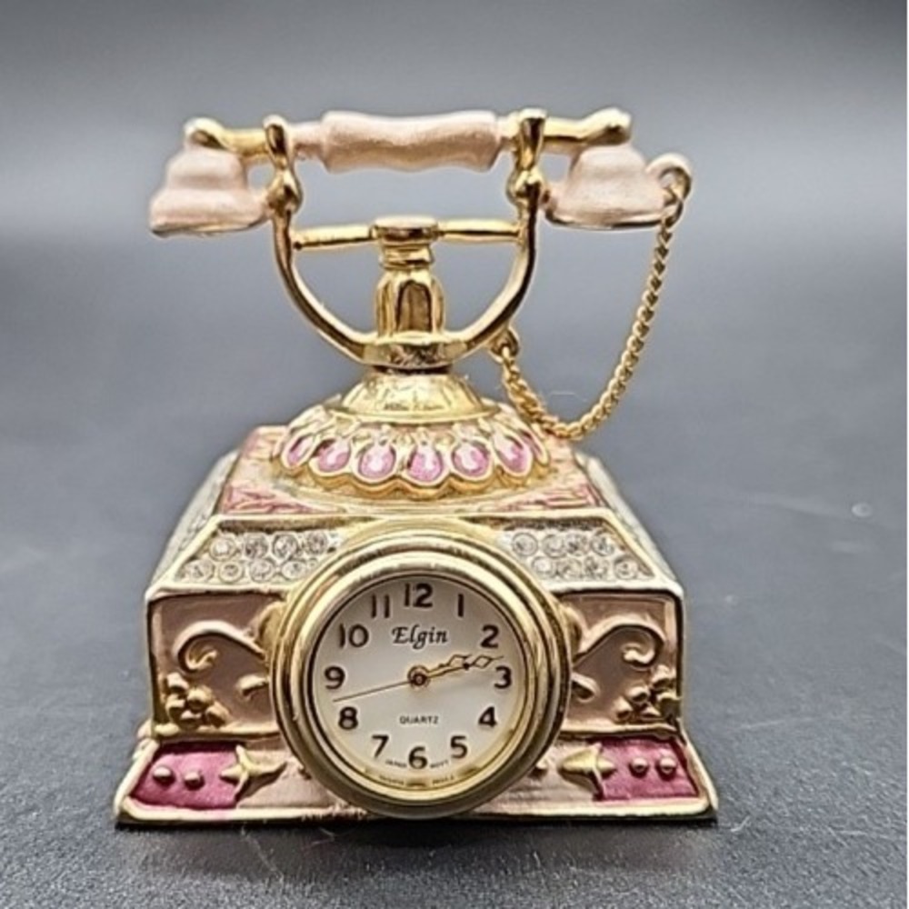 Cute Vintage  Miniature Elgin Telephone Clock Quartz